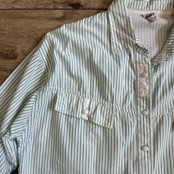Vtg Green White Stripe Dress Shirt Collar Cuff Button Up Top Size 38 - Picture 2 of 14